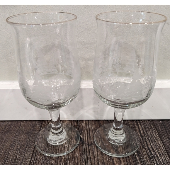 Vintage Set of Two Libbey for Arby's Etched Winter Tulip Wine Glasses - Picture 1 of 7